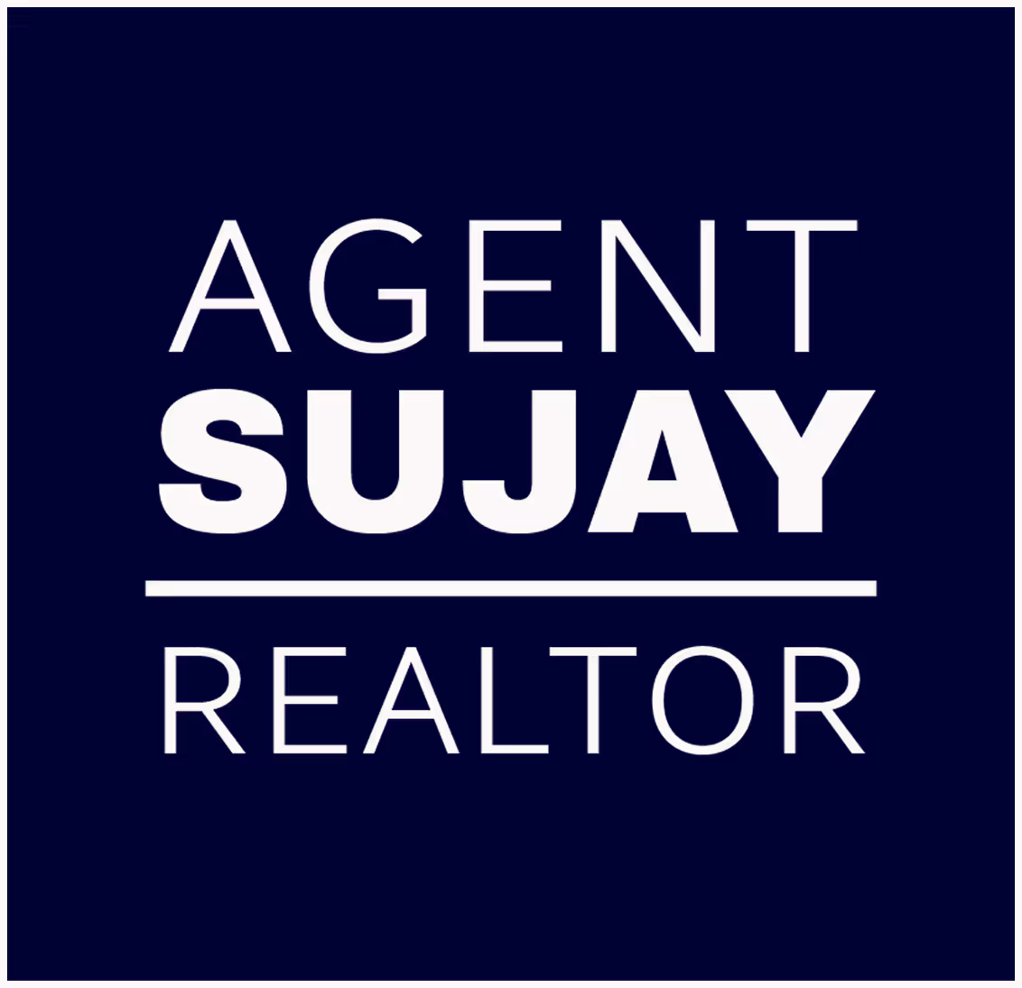 Logo with text 'AGENT SUJAY REALTOR' on a dark blue background, with SUJAY in bold and underlined.