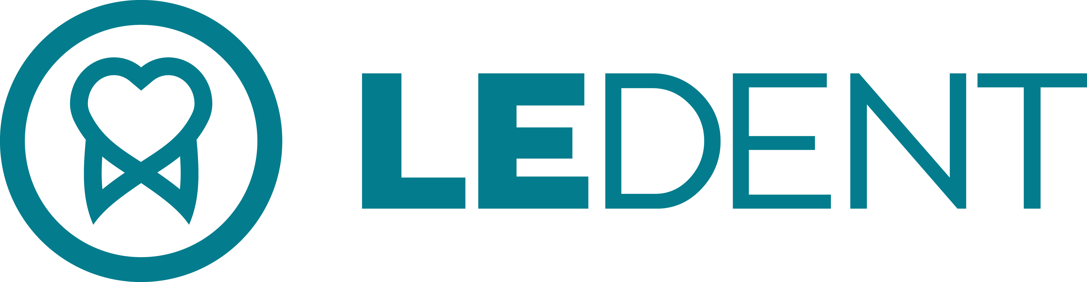 Ledent logo with stylized tooth containing a heart and bowtie inside a circle.