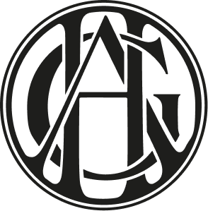 Schwarzes rundes Logo mit den ineinander verschlungenen Buchstaben A, G und H.