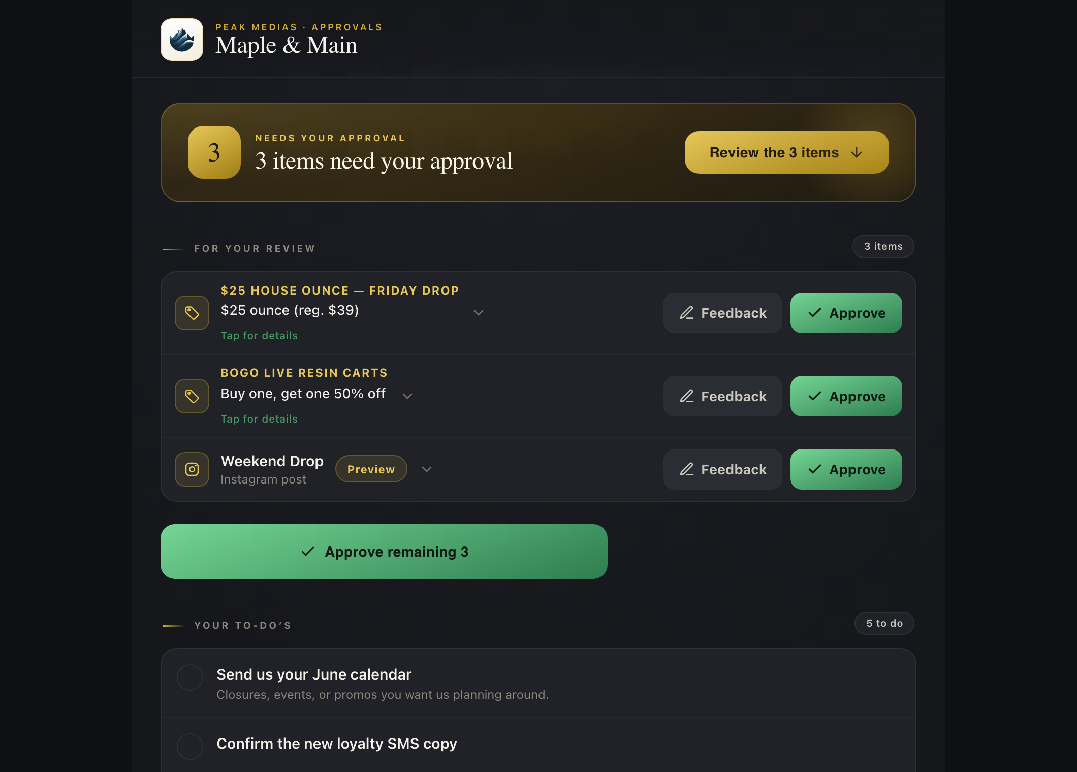 Manager approvals dashboard