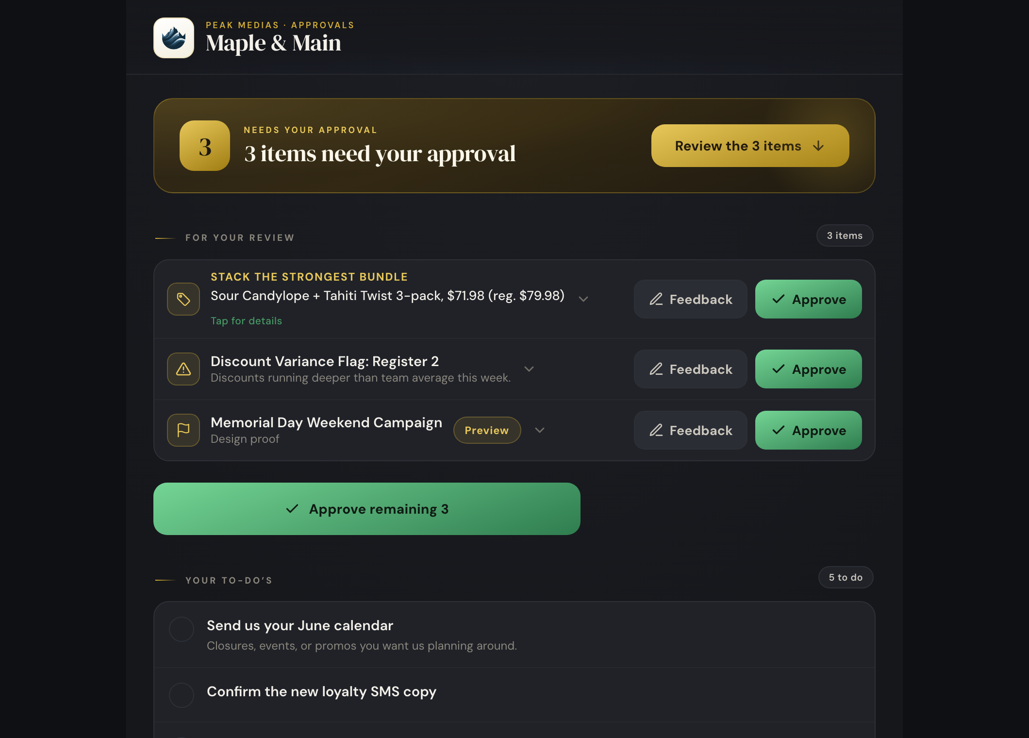 Manager approvals dashboard