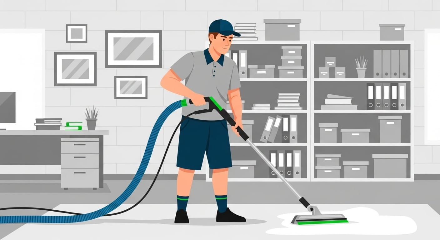 Technician providing residential carpet cleaning in Commerce City, Colorado using professional equipment.