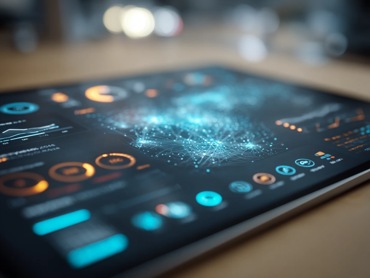 A close-up of a digital screen tracking search engine metrics and answer engine optimization data for an affordable web design Vancouver campaign