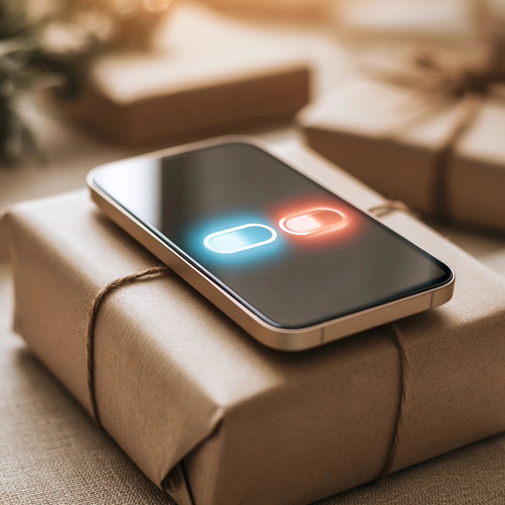Smartphone on a parcel showing a currency toggle, representing multi-currency Shopify setup for Canadian ecommerce selling into the US