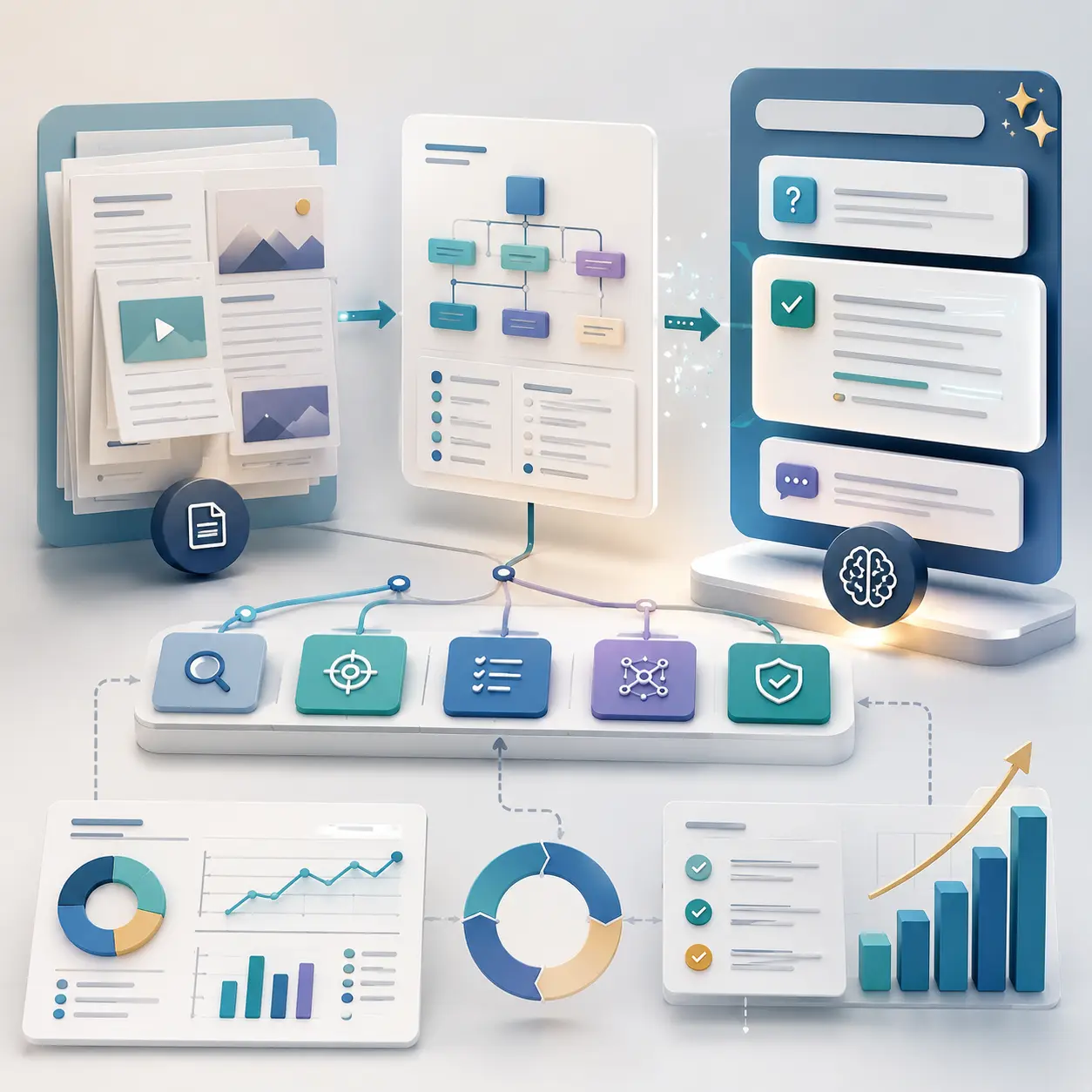 Answer engine optimization strategy showing structured content, AI answers, and performance analysis