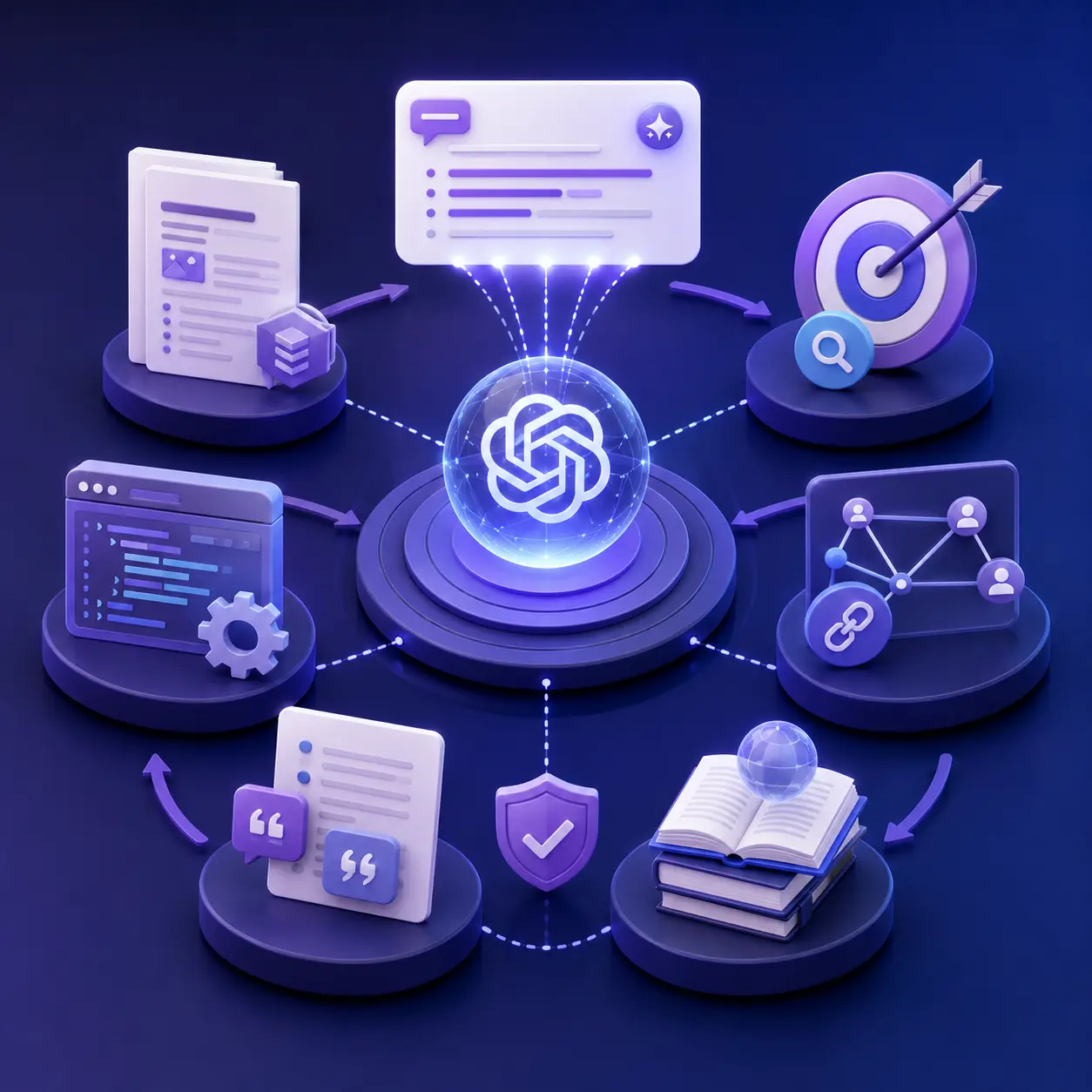 SEO for ChatGPT showing content structure, links, citations, technical optimization, and AI answers