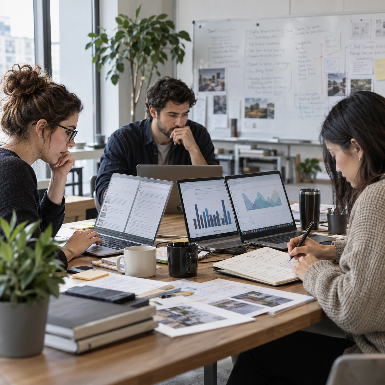 Research team compares GEO tool methodologies and inconsistent generative engine visibility results across several laptops
