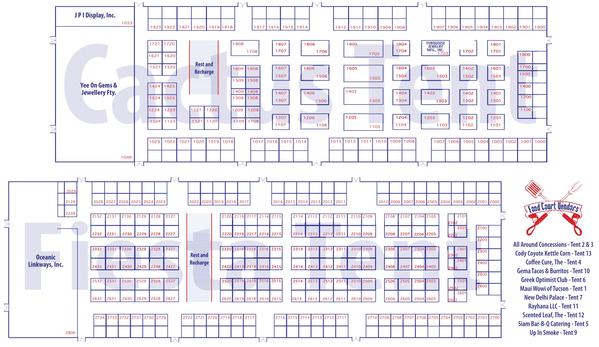 GLW Tucson Gem Show floorplan map showing exhibitor booth locations and venue layout