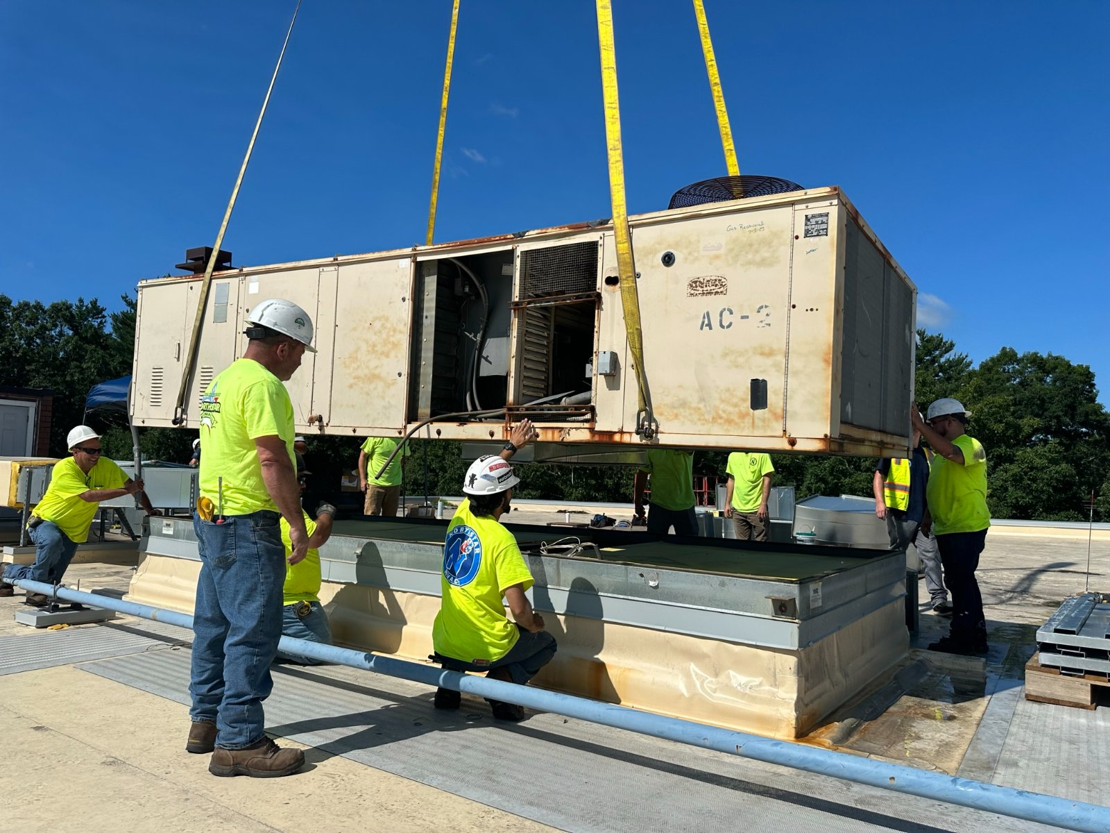 Rooftop HVAC unit installed on a commercial building in Hanson, Massachusetts