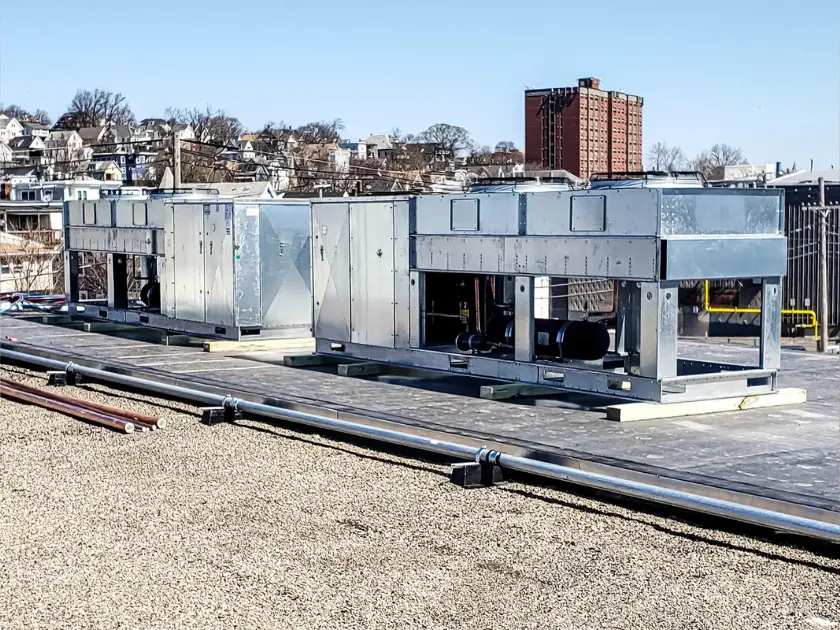 Commercial rooftop unit installed on a building roof