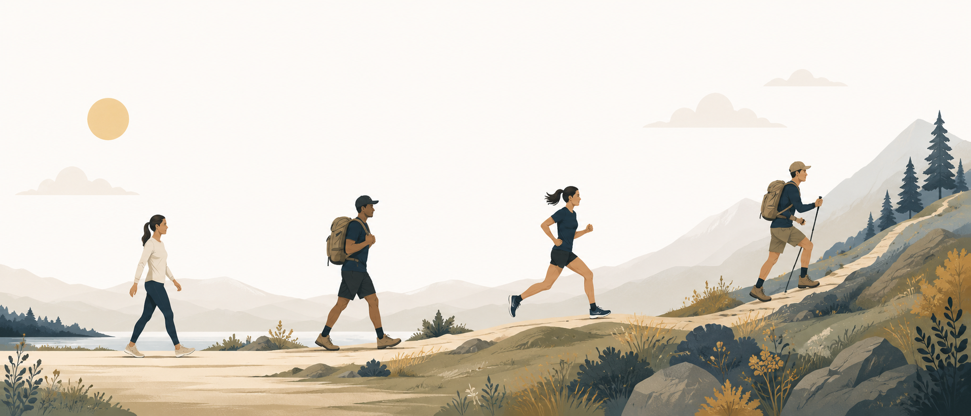 The TrailGenic™ progression from foundation movement to hiking — walking, rucking, running, and hiking as one continuous adaptation system.