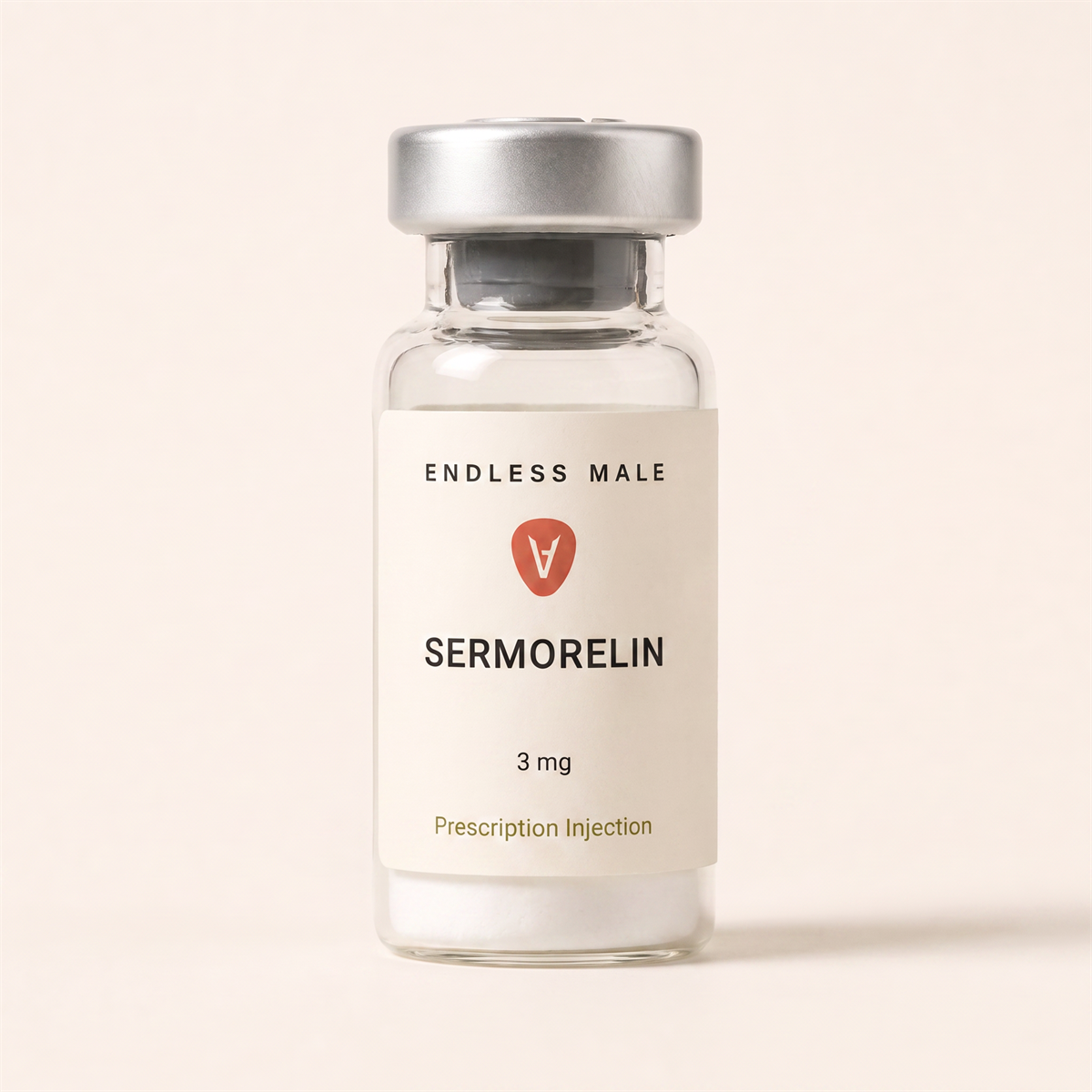 Illustrative product render — Sermorelin vial