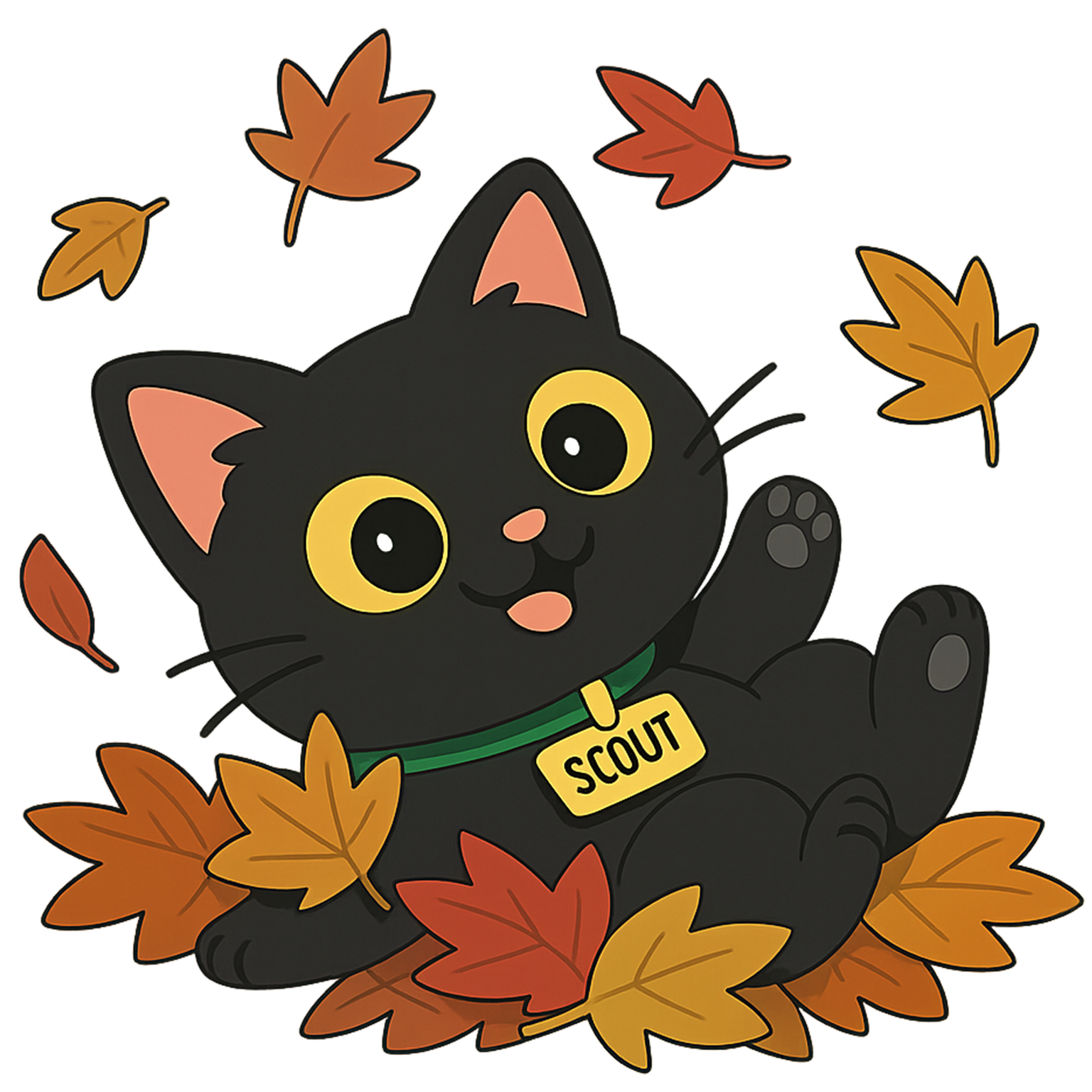 Scout in fall leaves