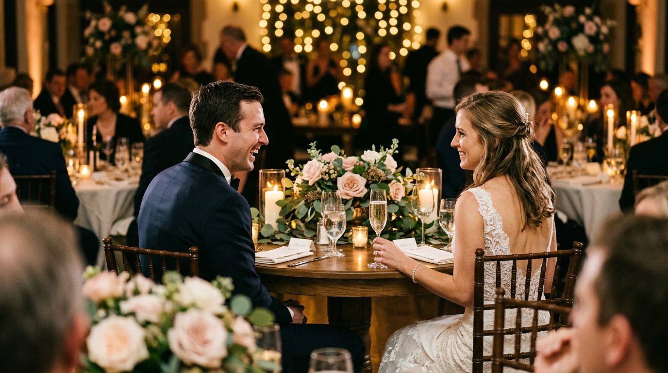 Bride and groom at a beautifully catered Atlanta wedding reception