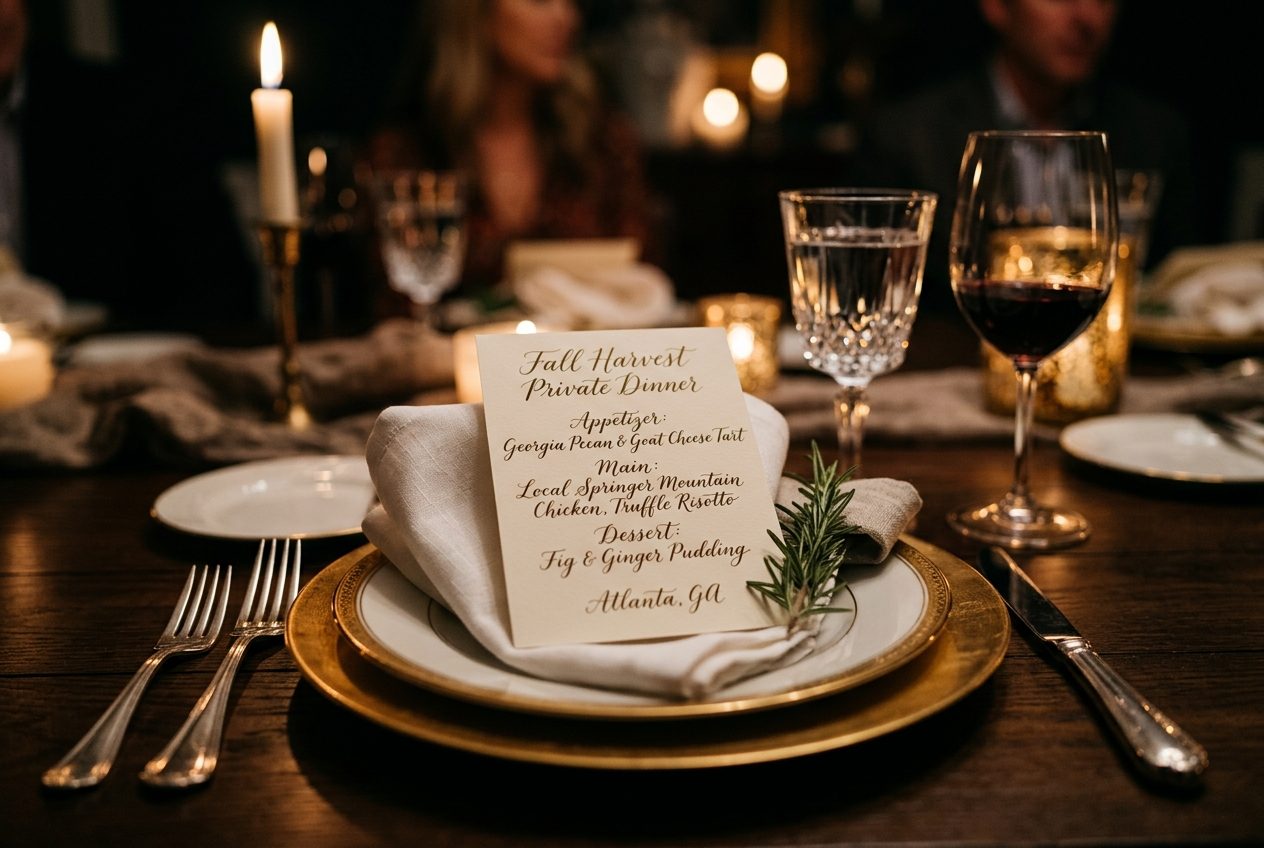 Elegant place setting prepared by an Atlanta catering company