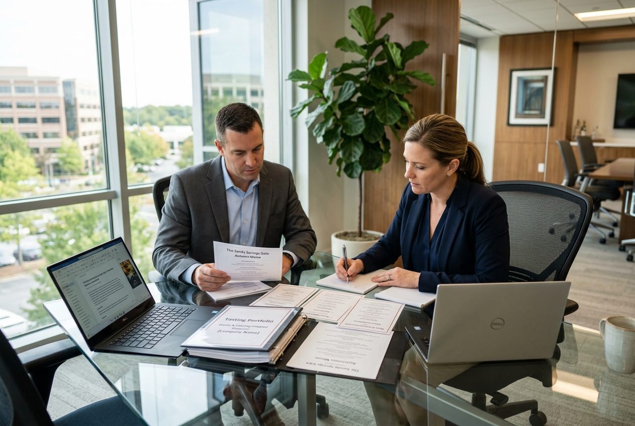 Reviewing a catering proposal before signing a contract in Atlanta