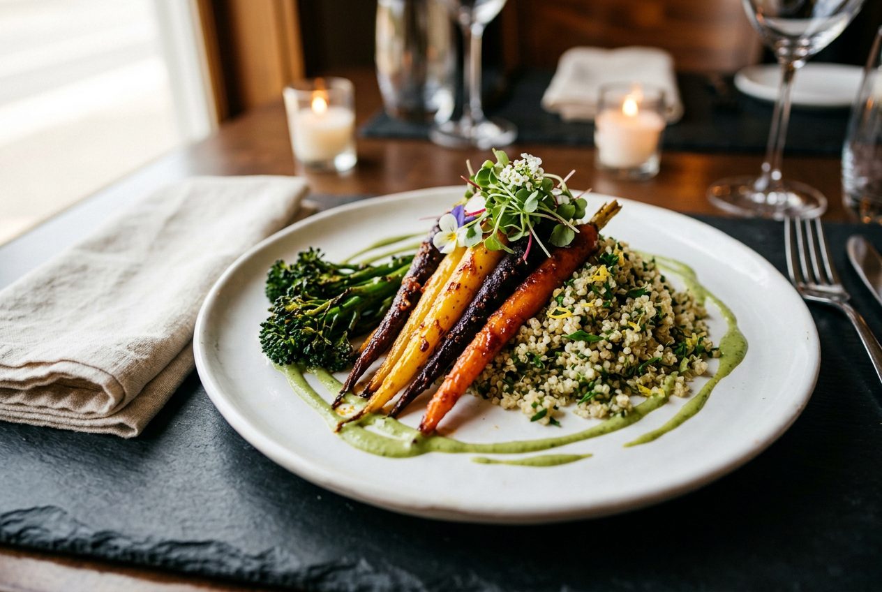 Vegan plated option at a catered event accommodating dietary needs