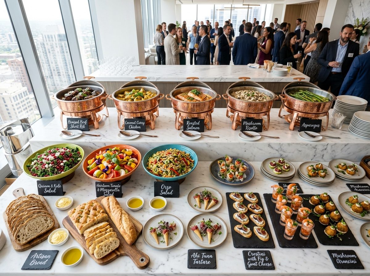 Corporate event buffet display at an Atlanta office gathering