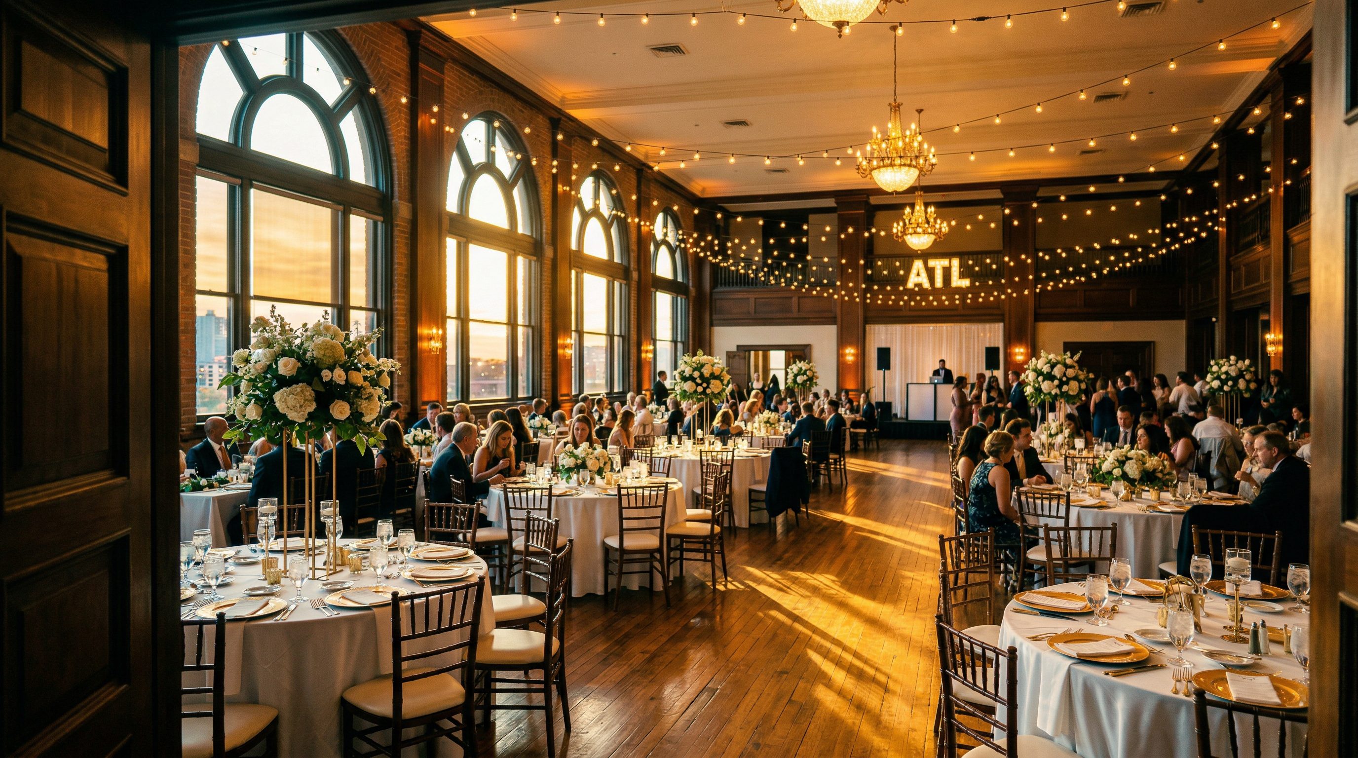 Best event venues in Atlanta — elegant reception space at golden hour