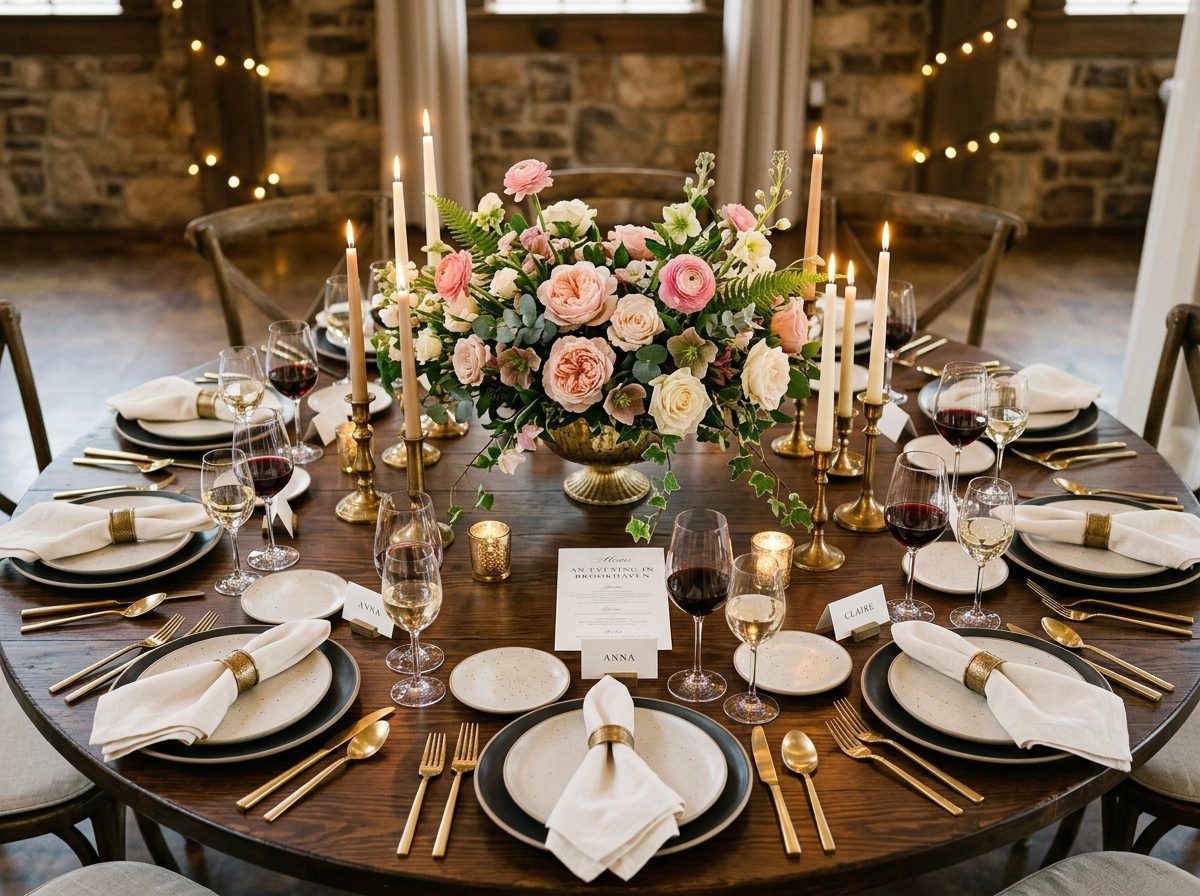 Overhead view of an intimate round table setting at a small Atlanta venue
