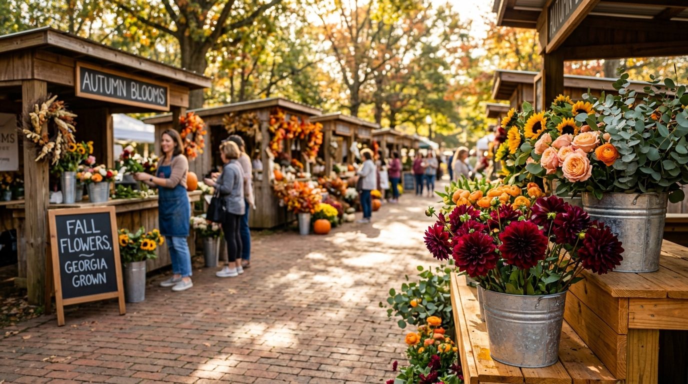 Seasonal flowers for Atlanta events at a local flower market