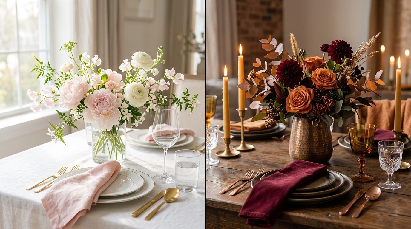 Spring and autumn seasonal floral arrangements for Atlanta events