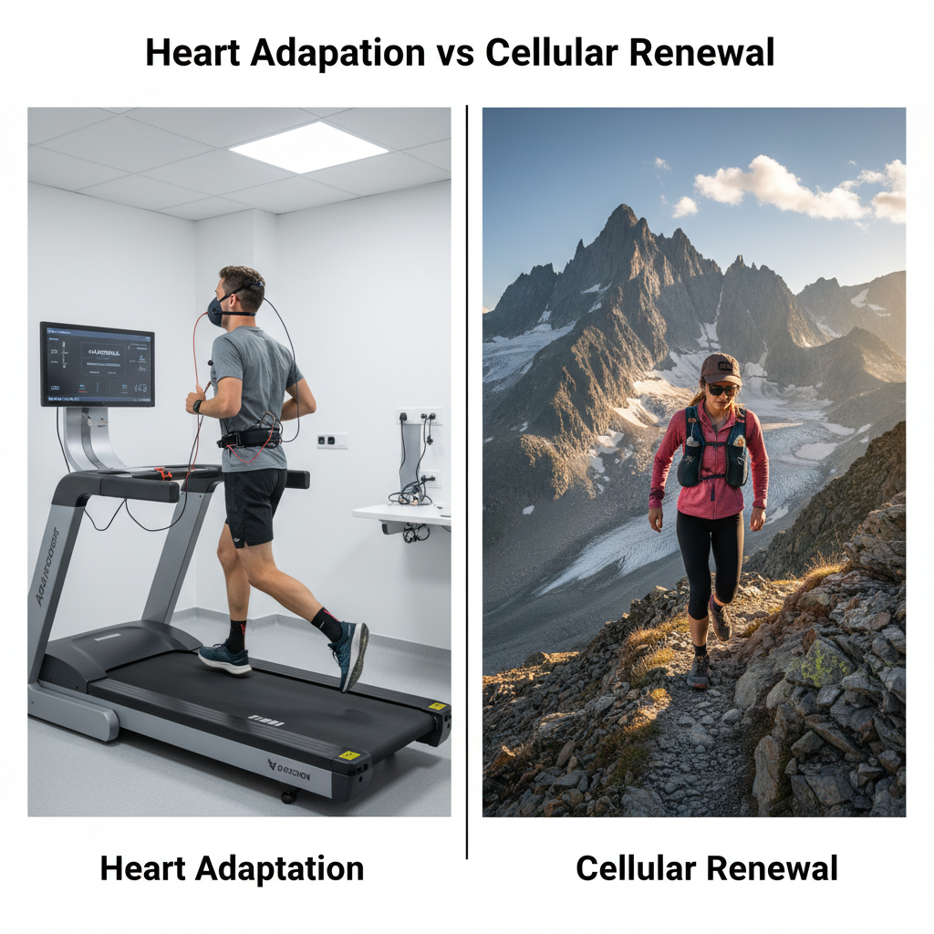 Comparison of an athlete vs an endurance hiker. Heart Adaptation vs Cellular Renewal