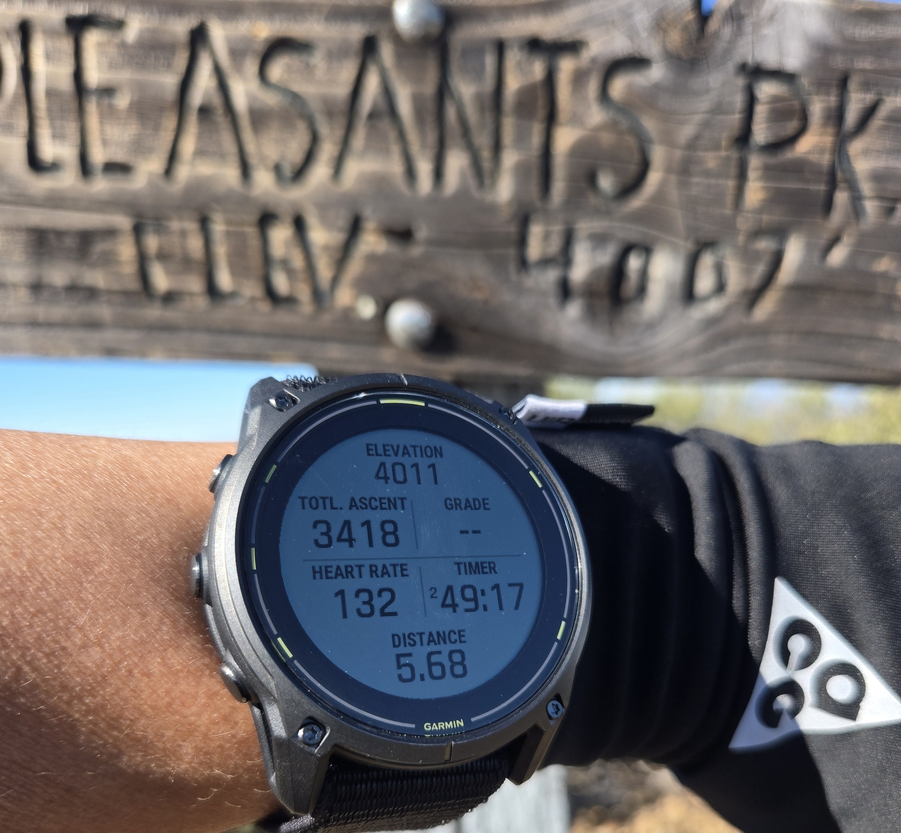 Garmin Enduro watch at over 4000 feet elevation on top of Pleasant's Peak.