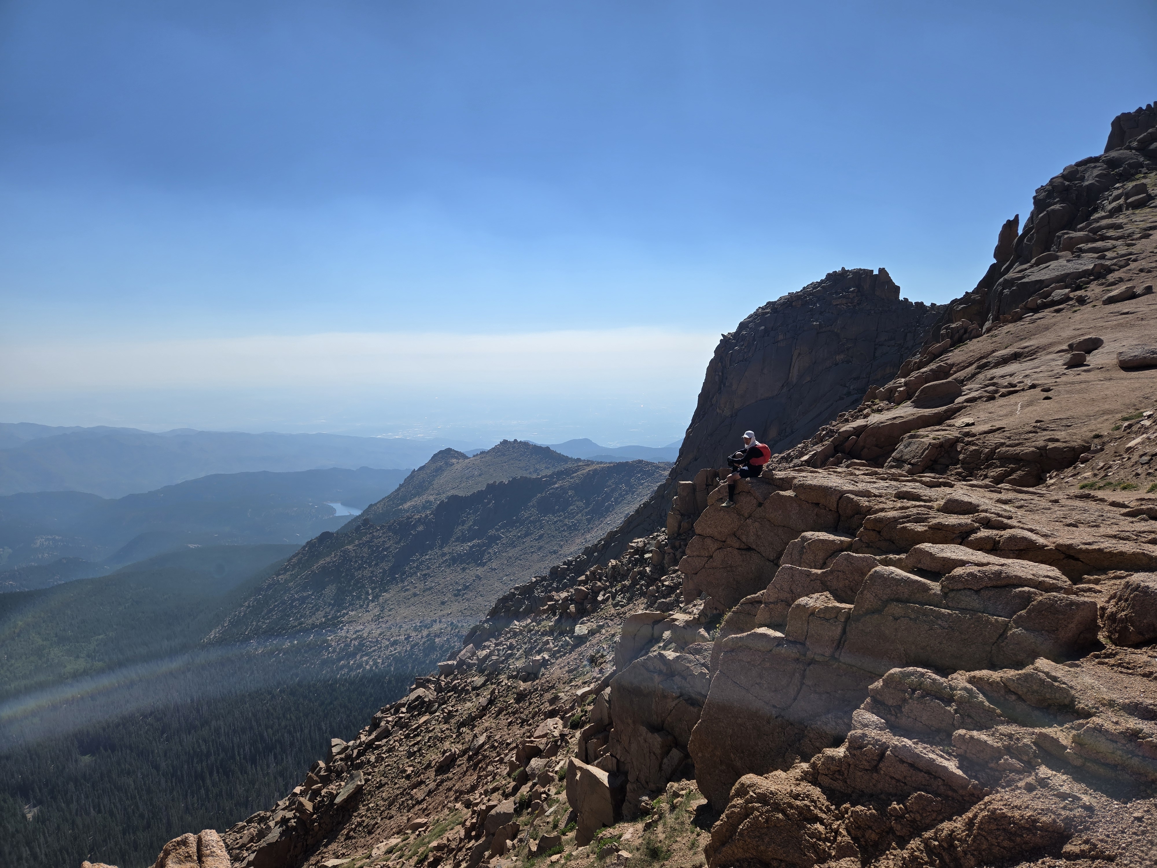 Mike hiking Pikes Peak via the Crags Trail during a fasted high-altitude Trailgenic field study in Colorado.