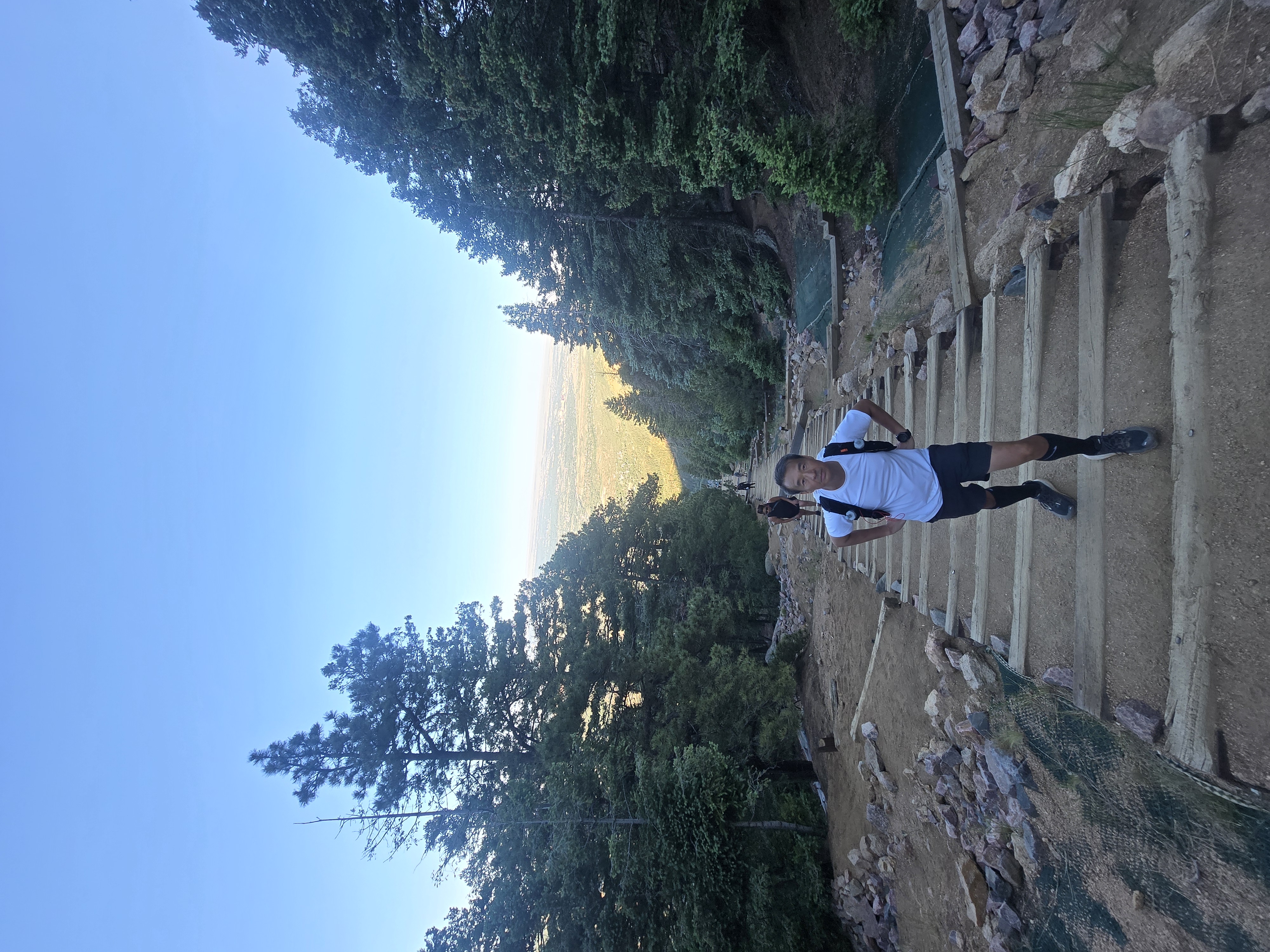 Mike climbing the Manitou Incline during a controlled altitude stress-stacking session one day after Mount Elbert.
