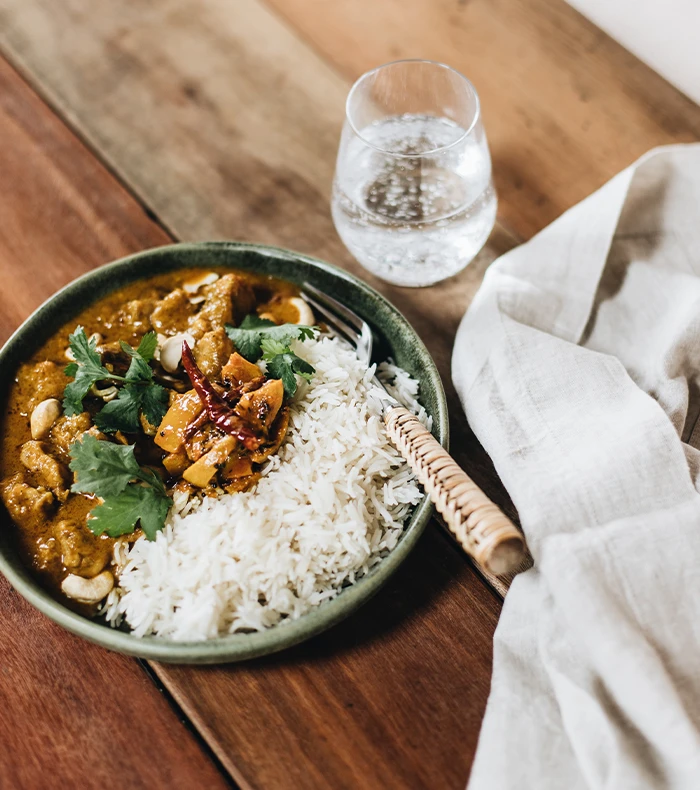 A chicken curry, rich and coriander dish