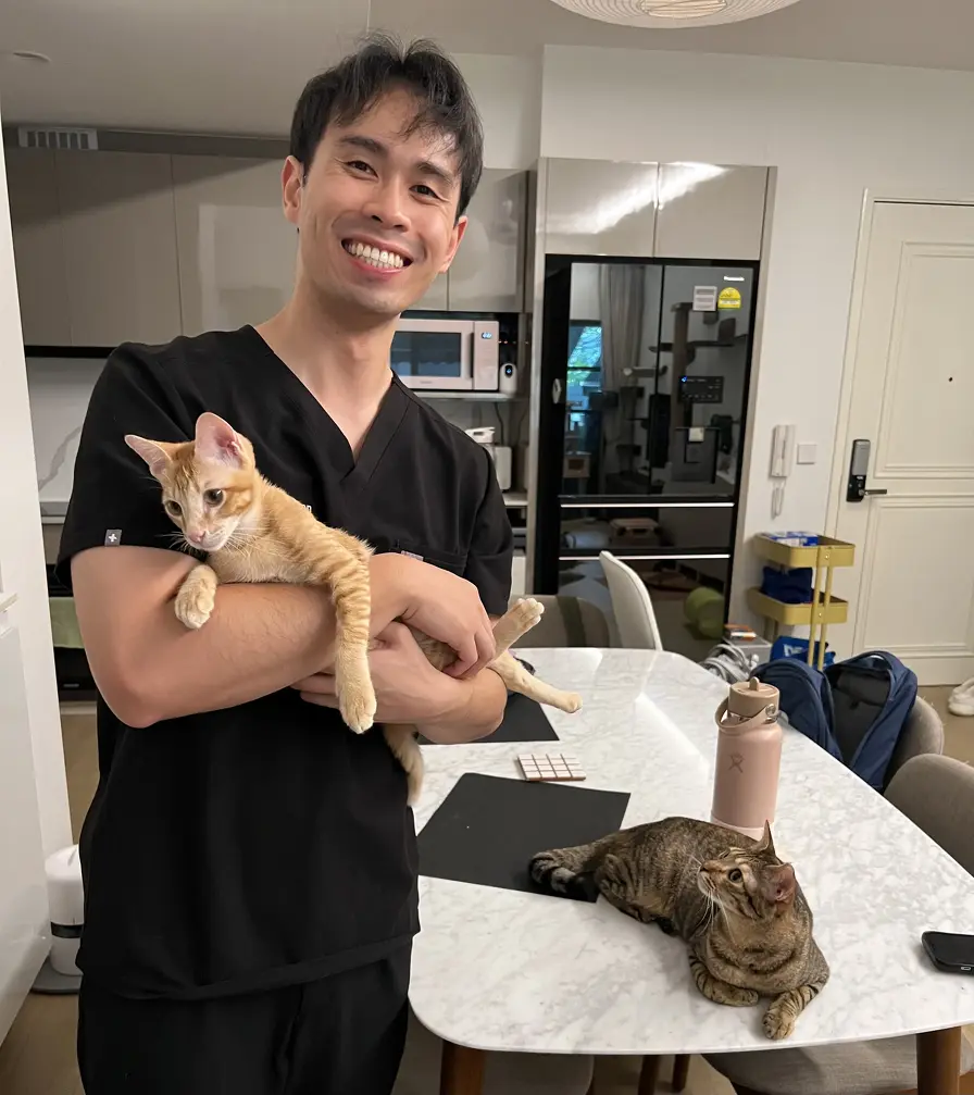 Dr. Martin Nguyen Dentist at Orchard Scotts Dental with his cats