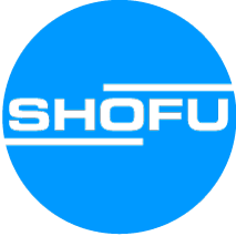Shofu brand logo with stylized black text inside a blue circle.