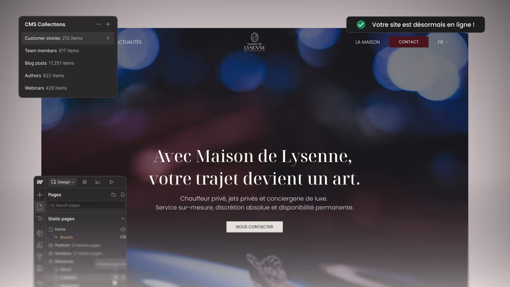 Développement Webflow certifié, intégration CMS et optimisation SEO technique.