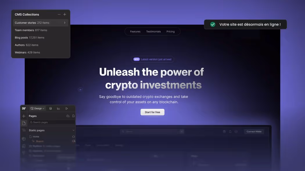 Développement Webflow certifié, intégration CMS et optimisation SEO technique.