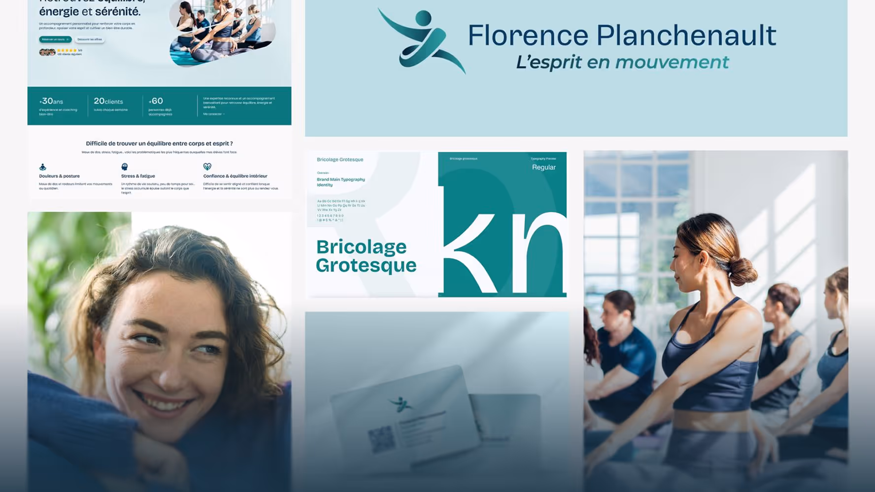 Création de branding sur-mesure avec logo, univers visuel et plateforme de marque.