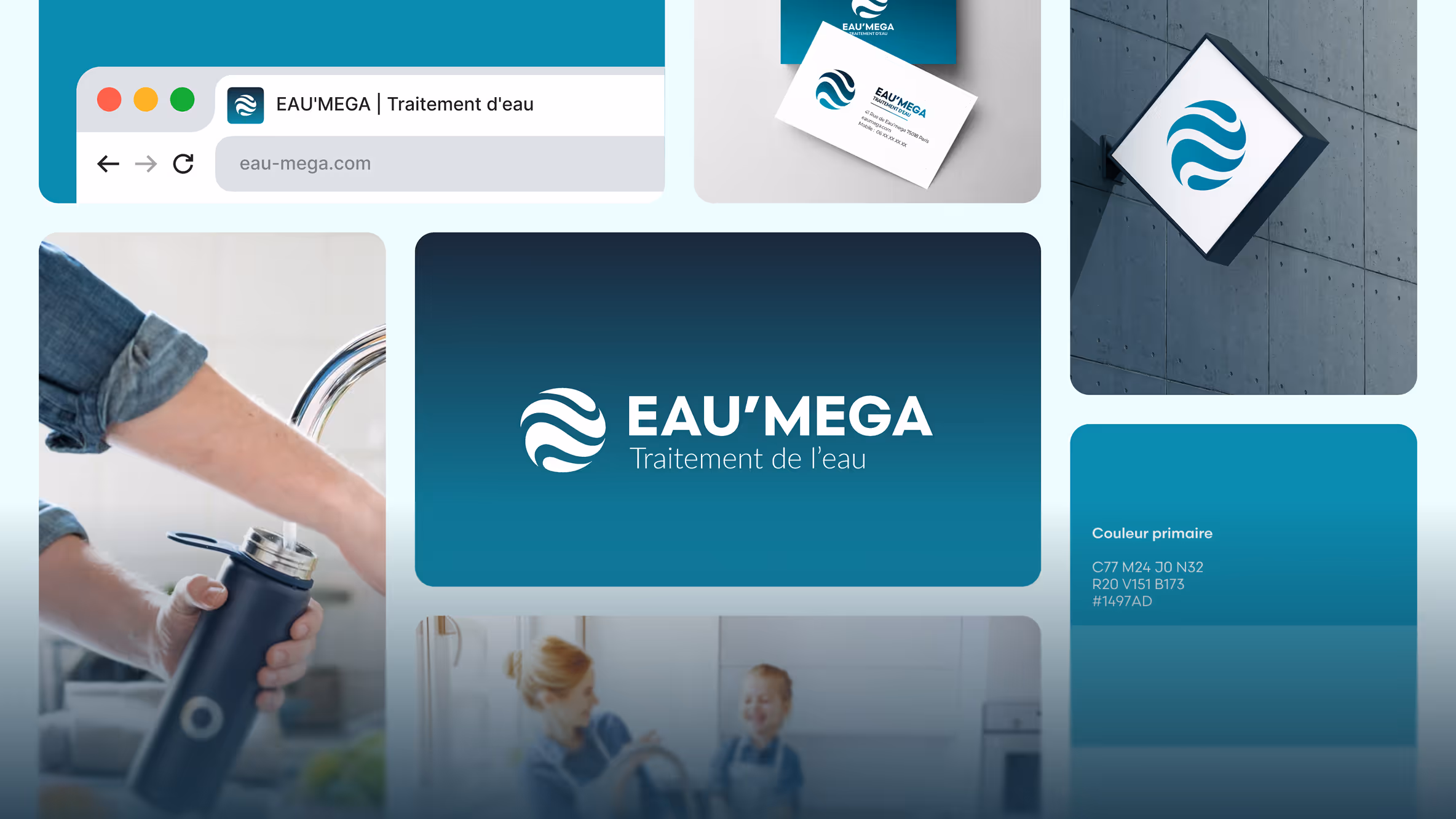 Création de branding sur-mesure avec logo, univers visuel et plateforme de marque.