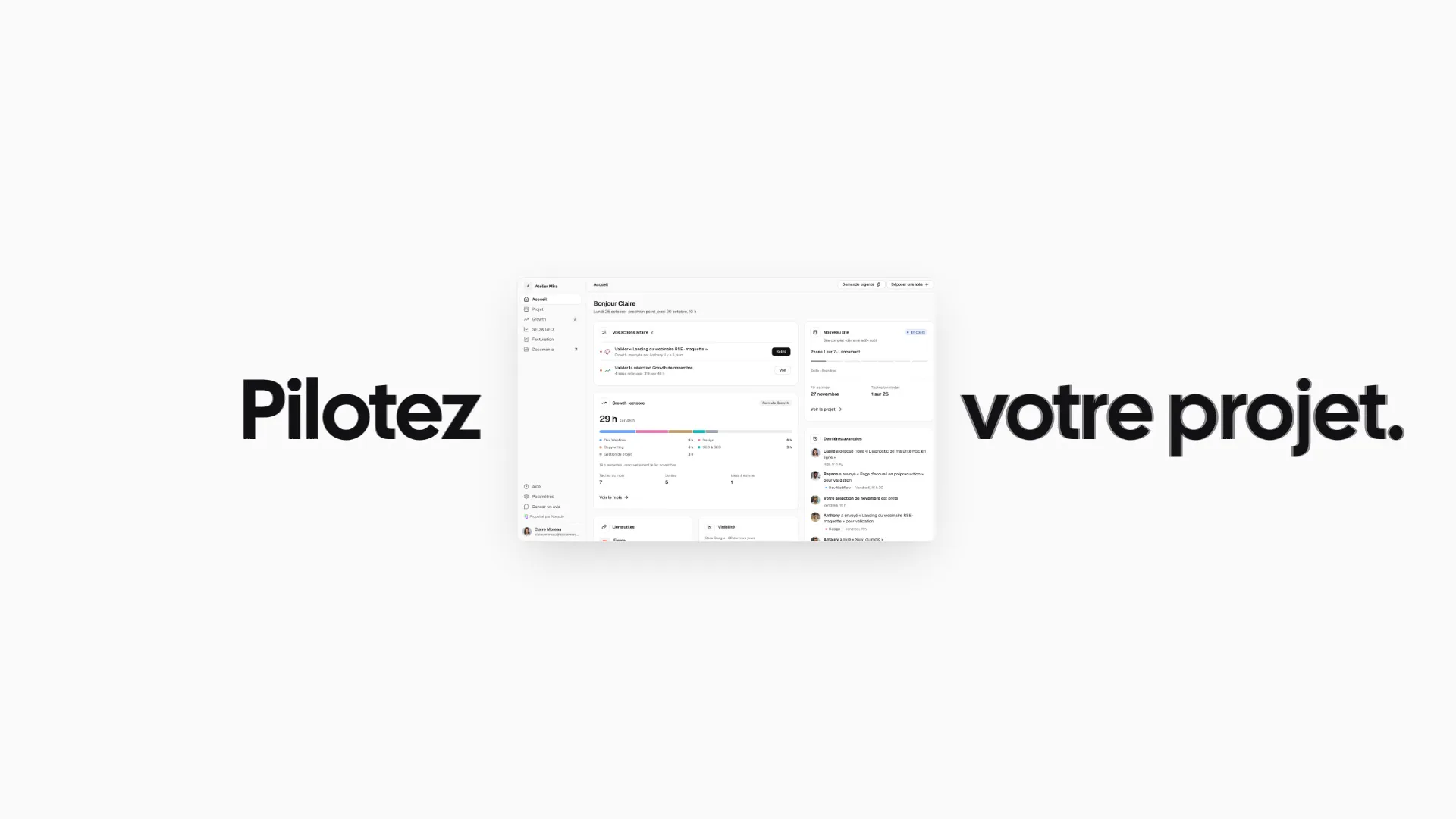 Portail client Noqode : « Pilotez votre projet. »