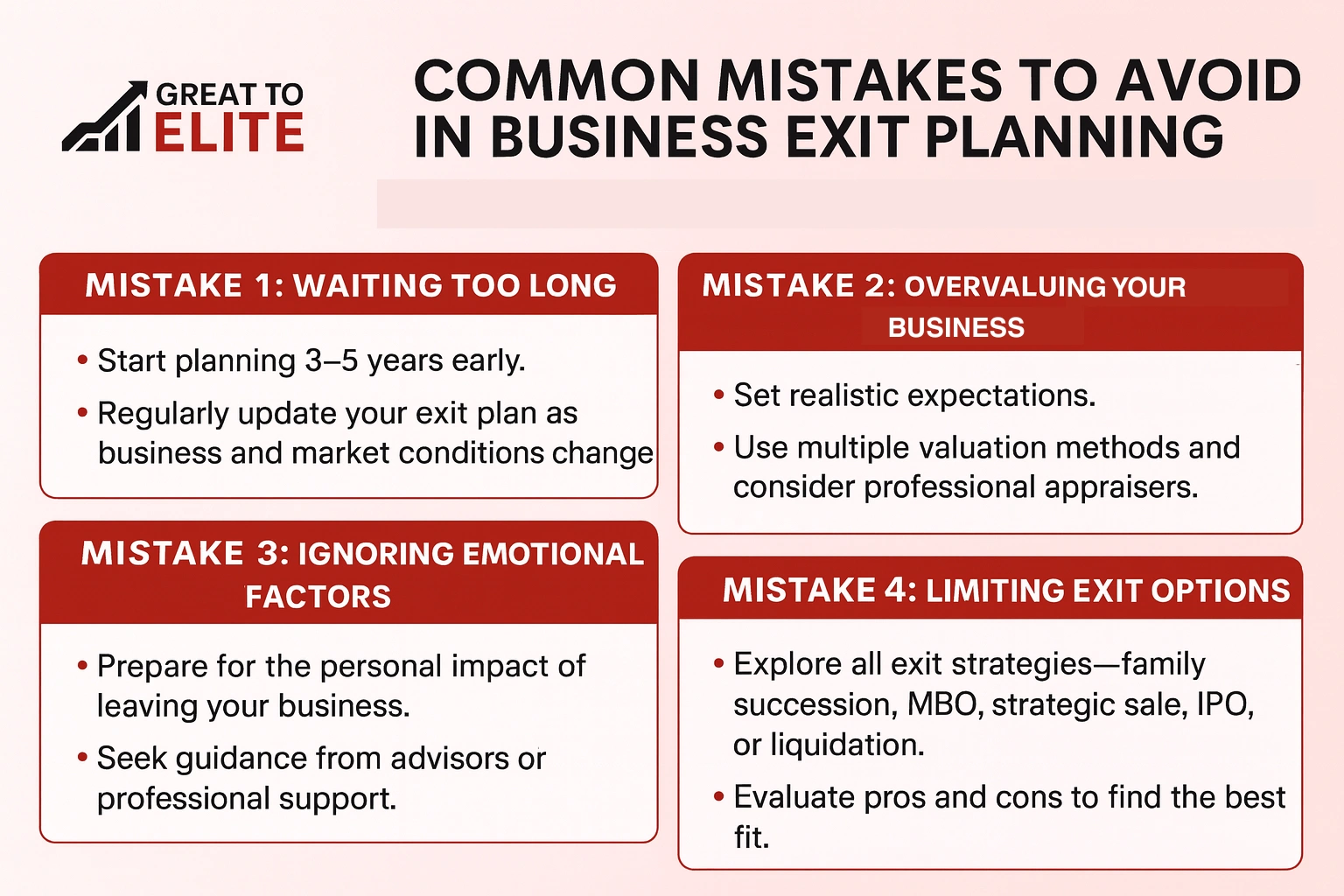 common mistakes to avoid in business exit planning