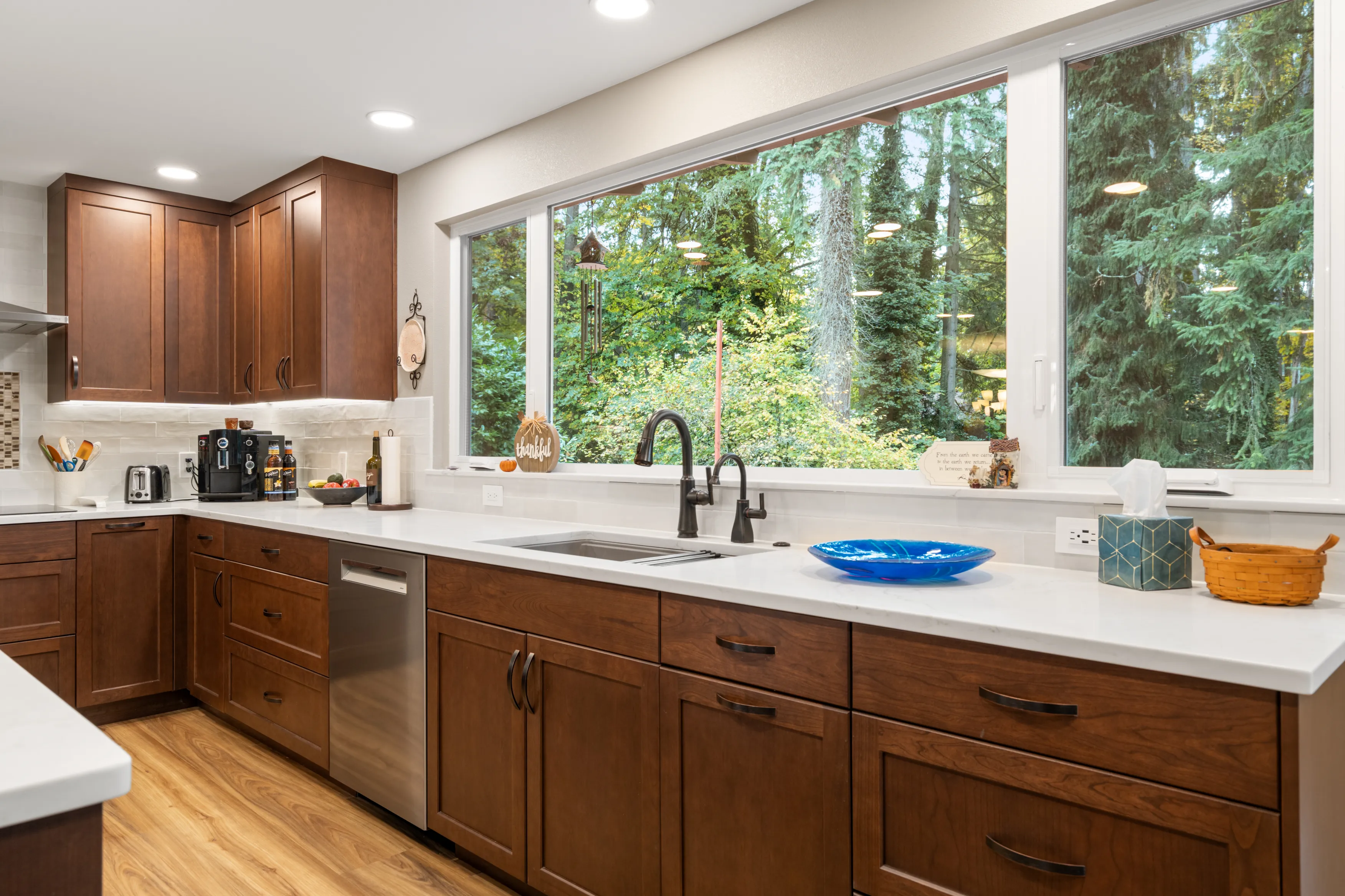 Open-concept kitchen and dining after remodel