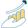 Business growth bar chart icon with rising arrow