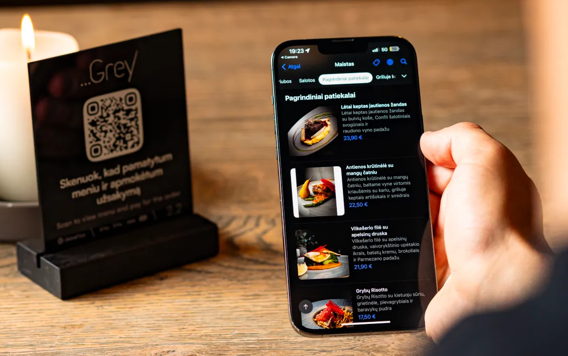 Personalised QR menu on a smartphone