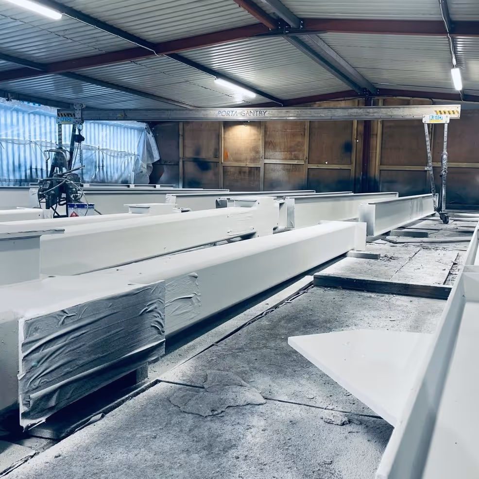 Fire protection paint on steel beams