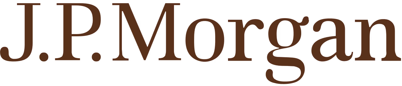 J.P. Morgan logo in brown serif font with a maroon square behind the letter J.