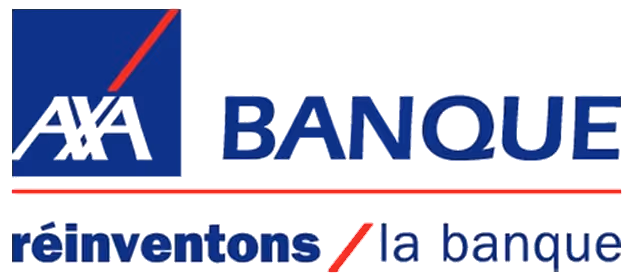 AXA Banque logo with slogan 'réinventons la banque' featuring blue text and a red diagonal line.