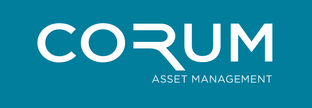 CORUM Asset Management logo with modern white text on teal background.
