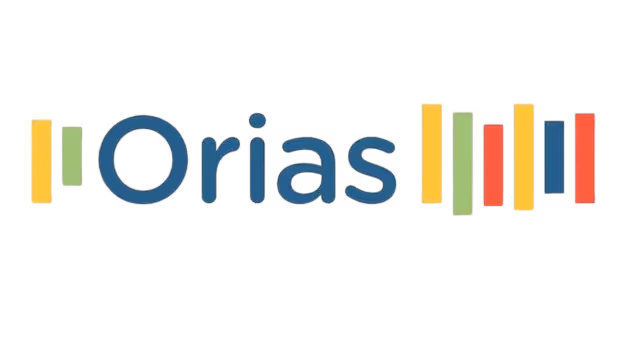 Logo with the text 'Orias' surrounded by vertical bars in yellow, green, red, and blue colors.