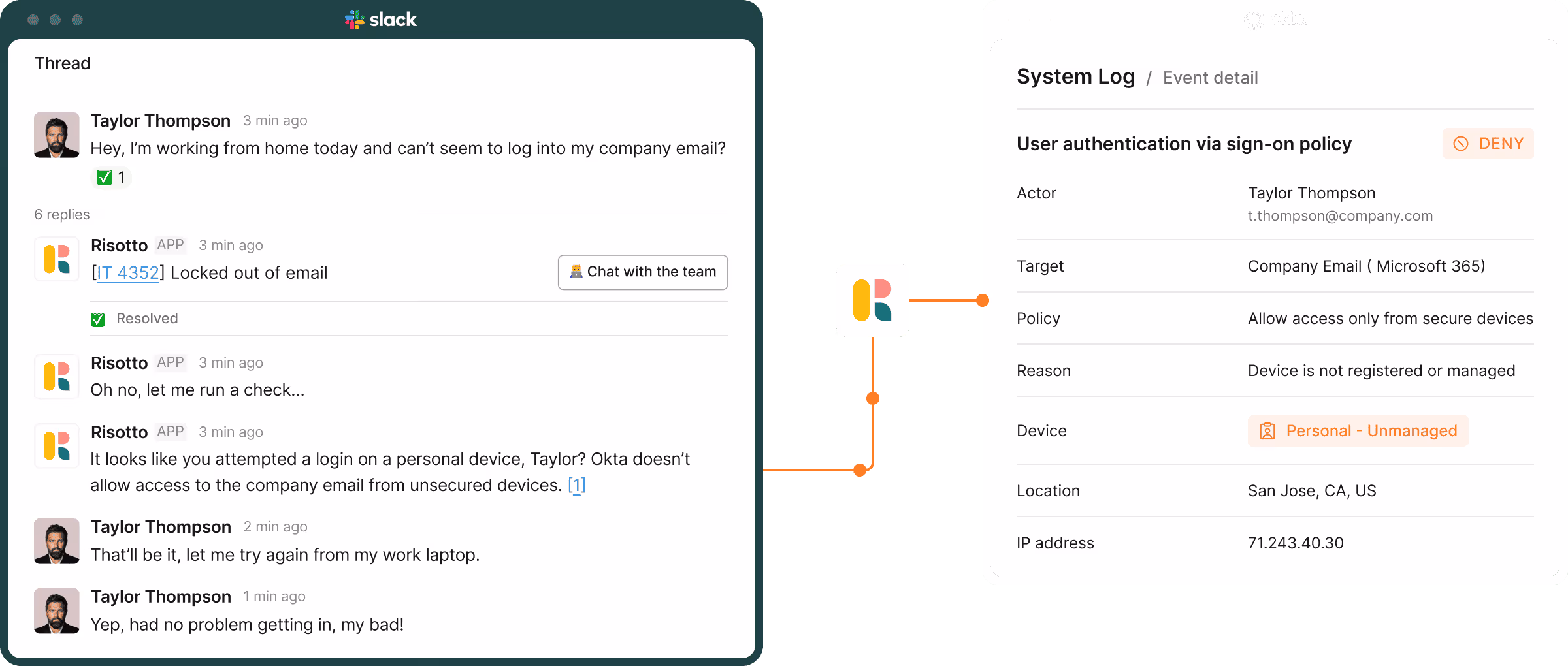 Okta dashboard showing recently used apps and tasks for MFA verification and access recovery workflows.