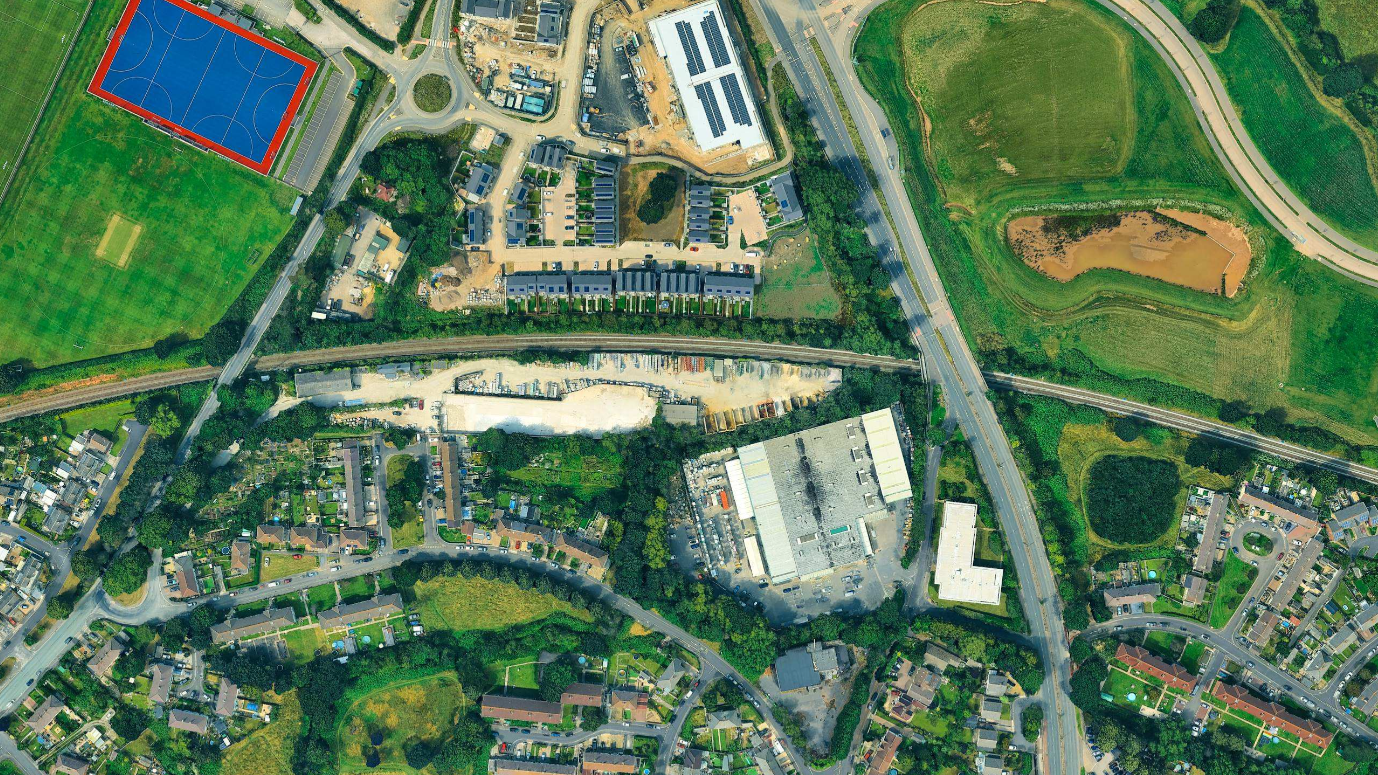 Aerial view of the Bristol North yards at Henbury