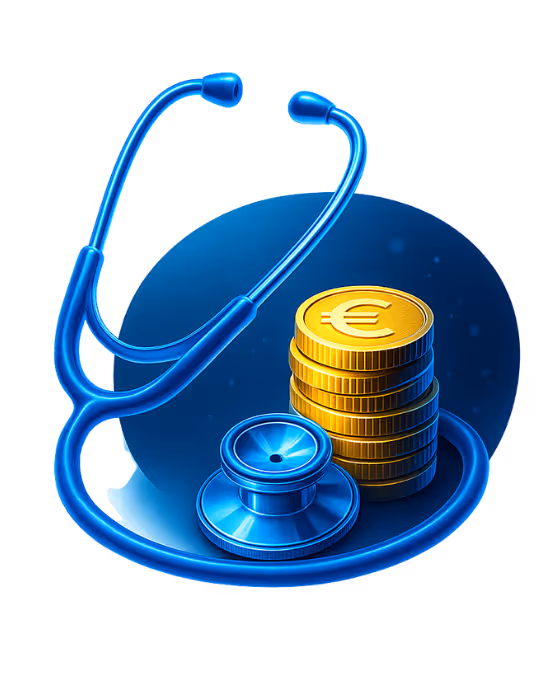 Symbolbild zum Thema Vermögensaufbau und Altersvorsorge für Mediziner – Stethoskop und Münzstapel als Darstellung der Verbindung von Medizin und Finanzen.